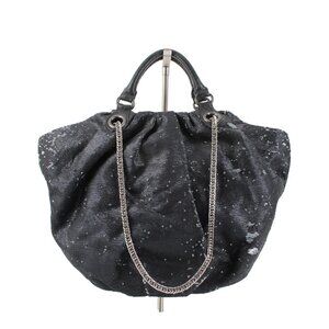 Or Yany Purse 19x10x6 Black Silver Sequin Shoulder Strap Two Handle Strap Purse